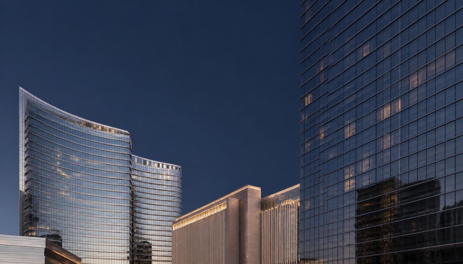 Las Vegas modern resort architecture at dusk